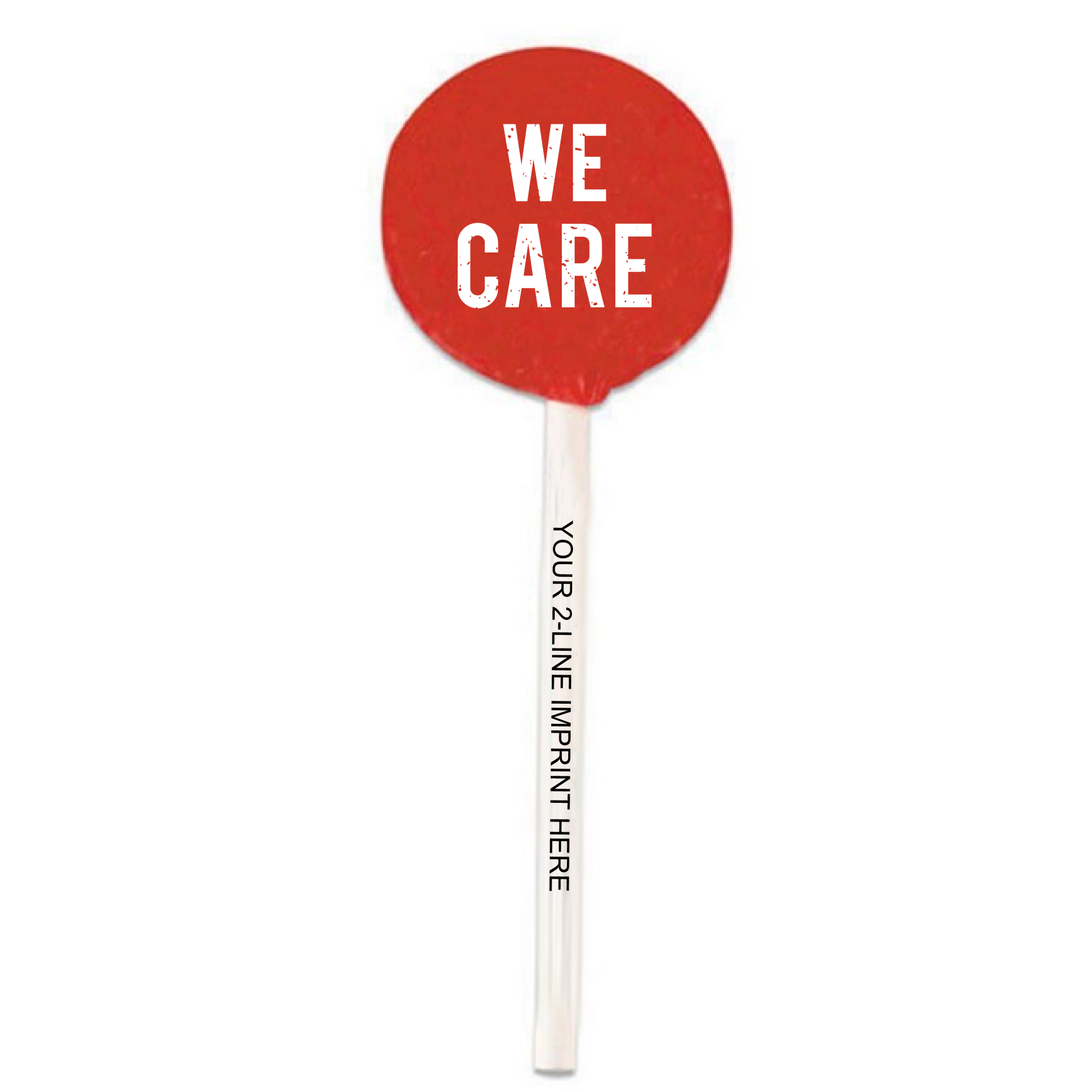 Personalized We Care Lollipops with Printed Stick at Celebration Candy