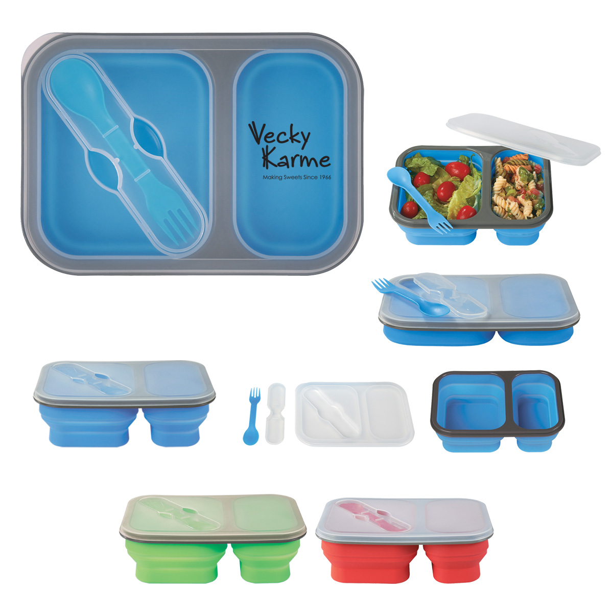 Multi-Compartment Food Container with Utensils - Promotional