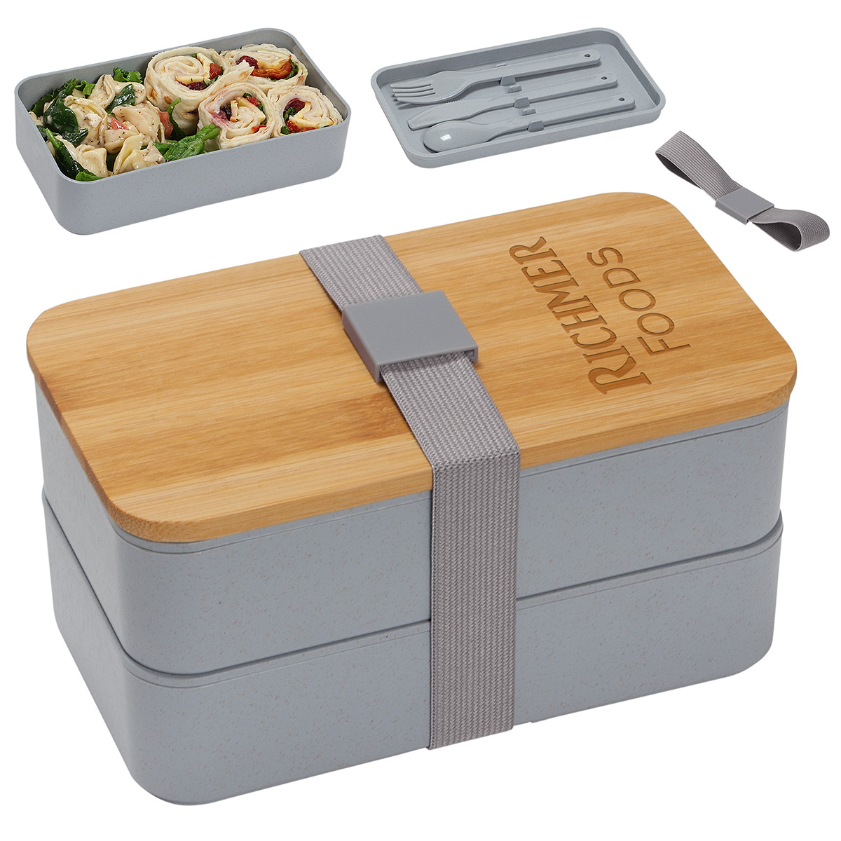 Stackable Promotional Bento Box w/ Utensils, Promo Lunch Boxes