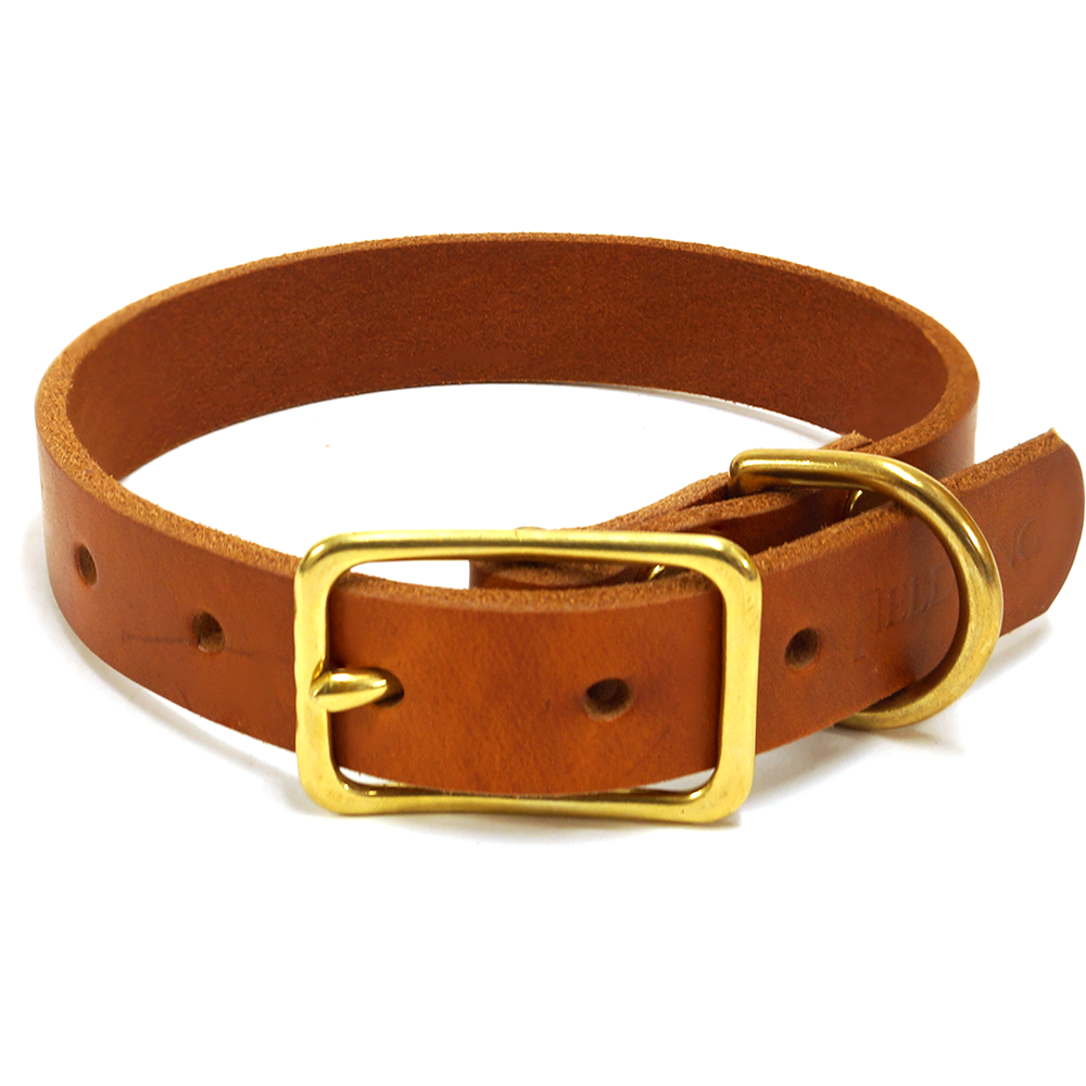 Bridle leather dog hot sale collar with nameplate