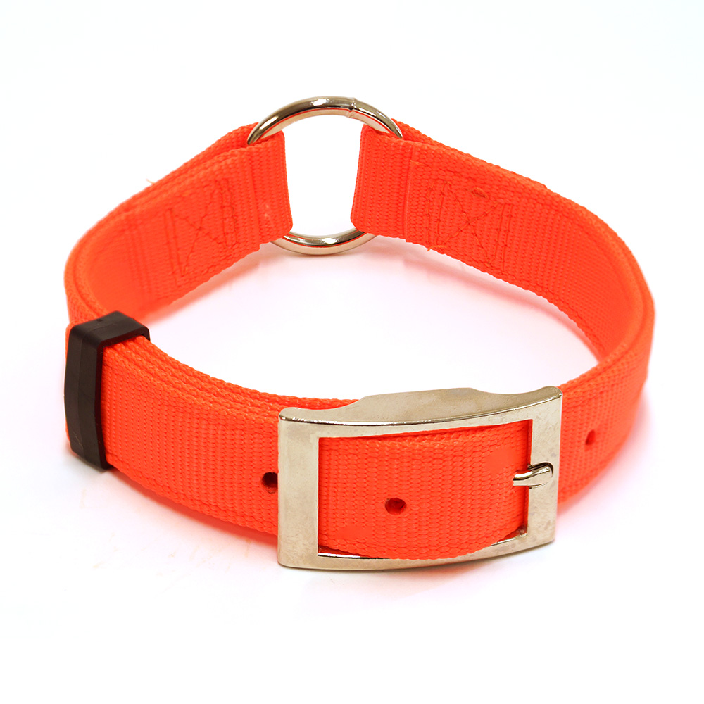 Nylon Dog Collar, Center Ring, 3/4" Wide, Orange by
