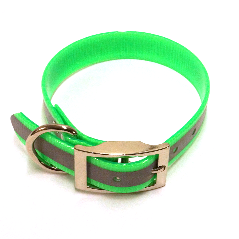 SunGlo Standard Dog Collar, Reflective, Green, 1" Wide