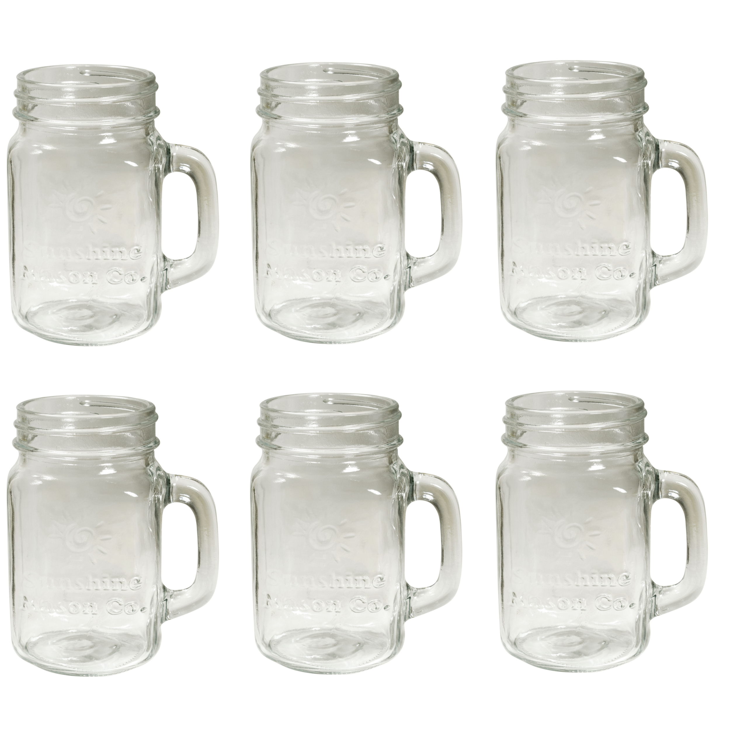 Sunshine Mason Co Mason Jar Glass Mugs With Handles Pint Size 16 Ounce 473 Ml Regular Mouth 6 Pi