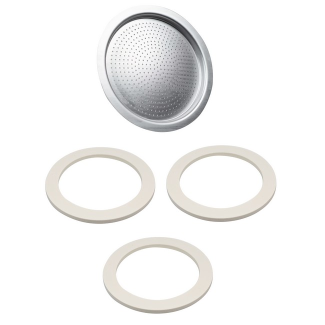 UNIVEN 2.5 in Espresso Filter & 3 Gasket Seals Fit BIALETTI 6 Cup Coffee Makers 