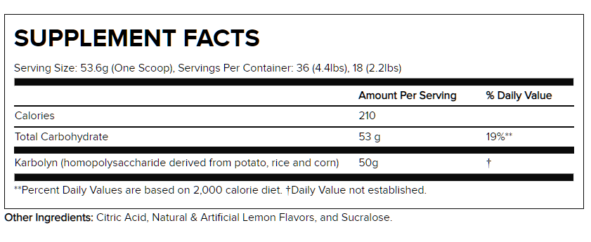 Summary: Nutrition facts for a supplement showing serving size, servings per container, ingredients, and caloric content based on a 2000 calorie diet.