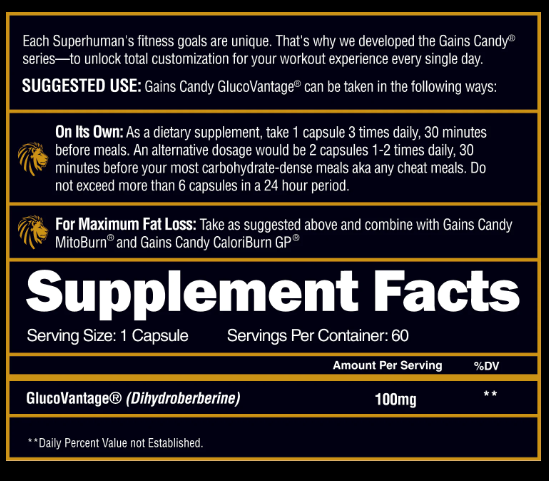 Description of the Gains Candy series fitness supplement for unique fitness goals, including use suggestions, dosage, and supplement facts.