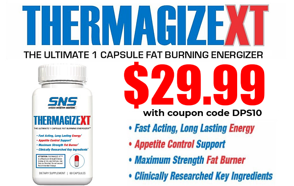 ThermagizeXT ultimate one capsule fat burning energizer available for $29.99 with DPS10 coupon code, offering appetite control and energy.