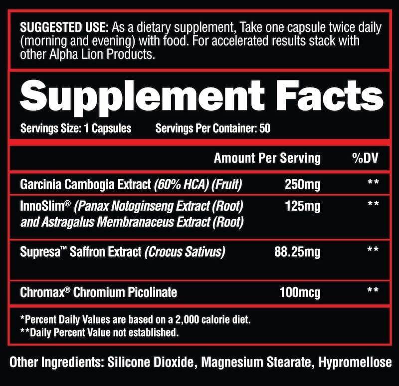 Dietary supplement instructions and ingredient list including Garcinia Cambogia, Panax Notoginseng, Astragalus Membranaceus, and Saffron Extract.