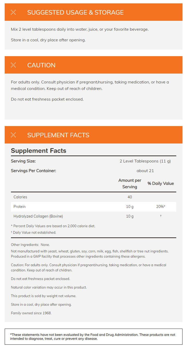 Protein supplement label detailing usage, storage, and caution. Includes supplement facts like serving size, calories, and essential ingredients.