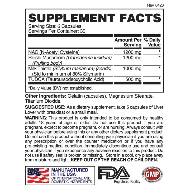 Supplement facts listing ingredients and suggesting usage, supported with safety and storage information. Made in the USA.