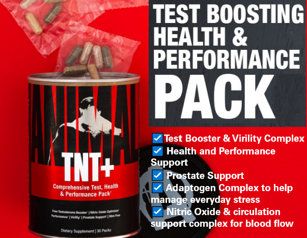 TNT+ Comprehensive Test Health & Performance Pack offers testosterone boost, nitric oxide optimization, virility, and prostate support.