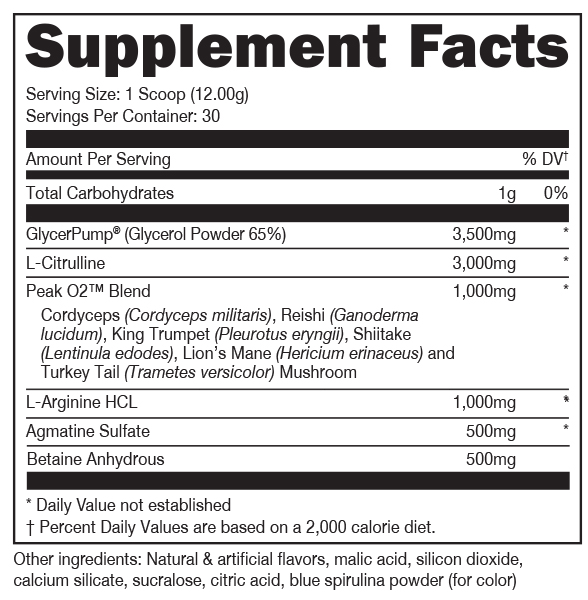 Supplement facts label showing serving size, ingredients, and daily values based on a 2,000 calorie diet.