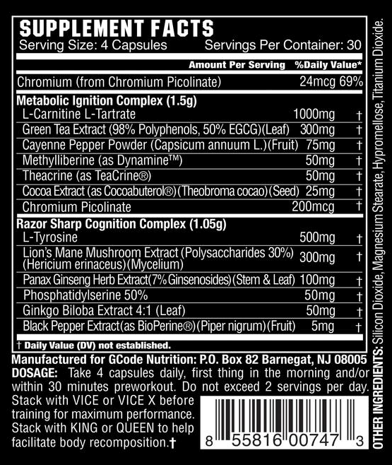 Information about a dietary supplement showing serving size, composition with various extracts, nutritional facts and dosage instructions.