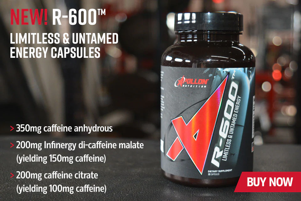 R-600 Limitless & Untamed Energy Capsules dietary supplement with various types of caffeine. Pack of 30 capsules.