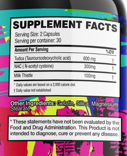 Supplement facts label showing serving size, ingredients, and daily values based on a 2000-calorie diet.