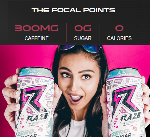 Assortment of zero-calorie energy drinks with a focus on beach and Florida themes.