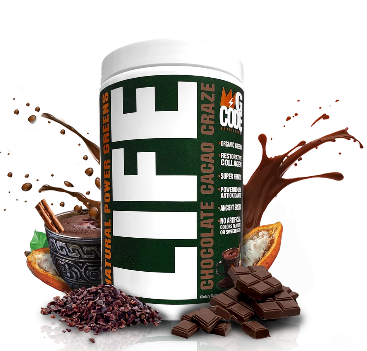 GCode Nutrition LIFE Natural Power Greens Chocolate Cacao Craze 30