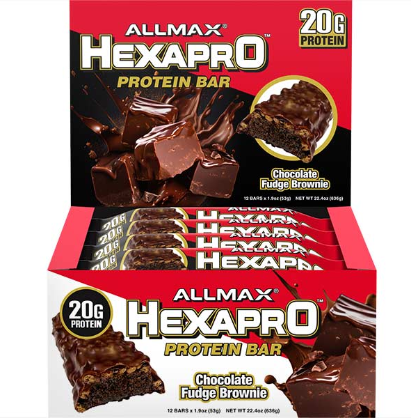 AllMax Hexapro Protein Bar Chocolate Fudge Brownie 12 Bars by AllMax