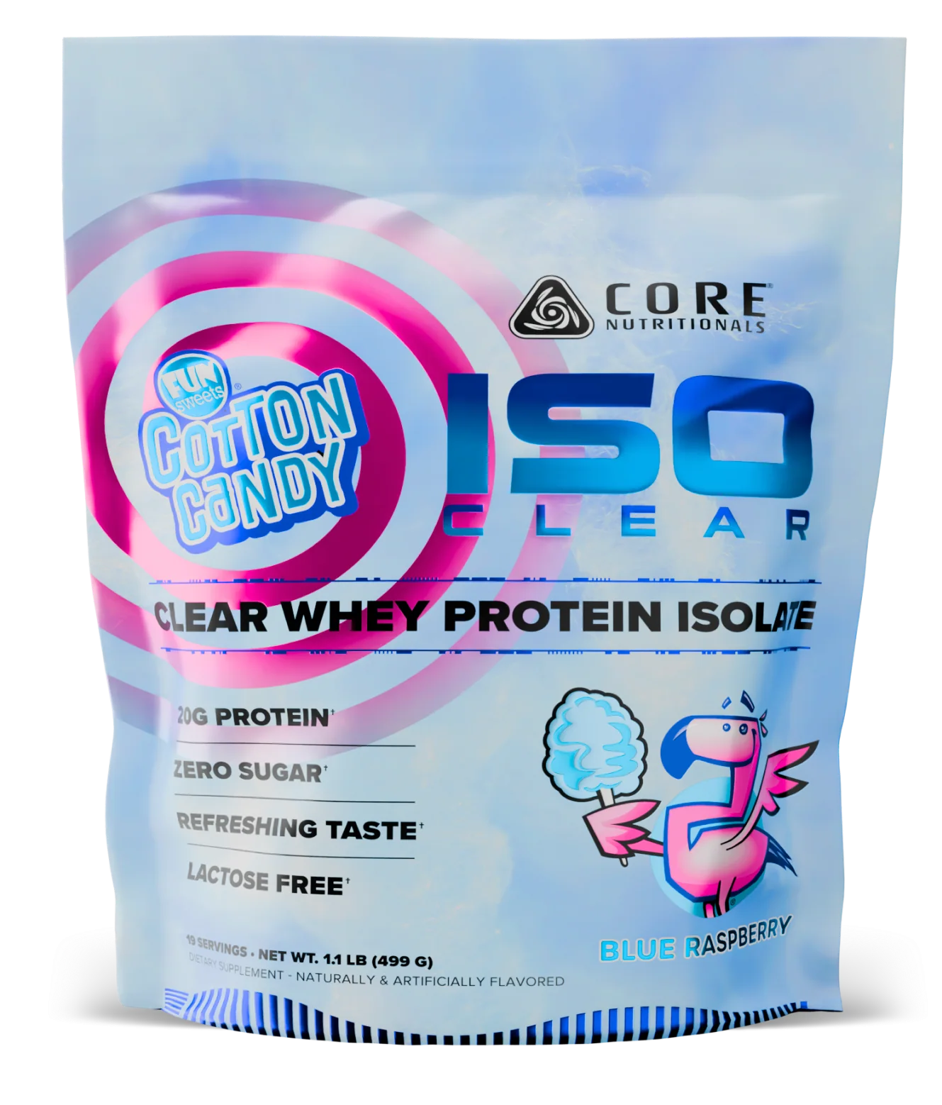 Protein Isolate Blue Raspberry Core Nutritionals ISO Clear Whey Protein Isolate Fun Sweets Cotton ...