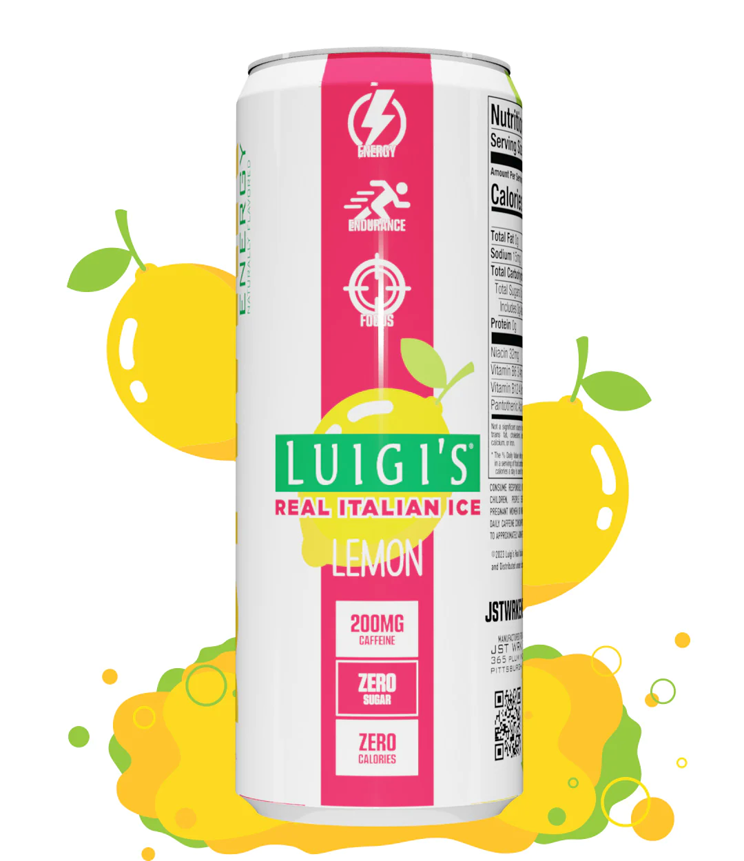 Jst Wrk Energy Drink Luigis Real Italian Ice Lemon 12 X 12 Oz Cans 3983