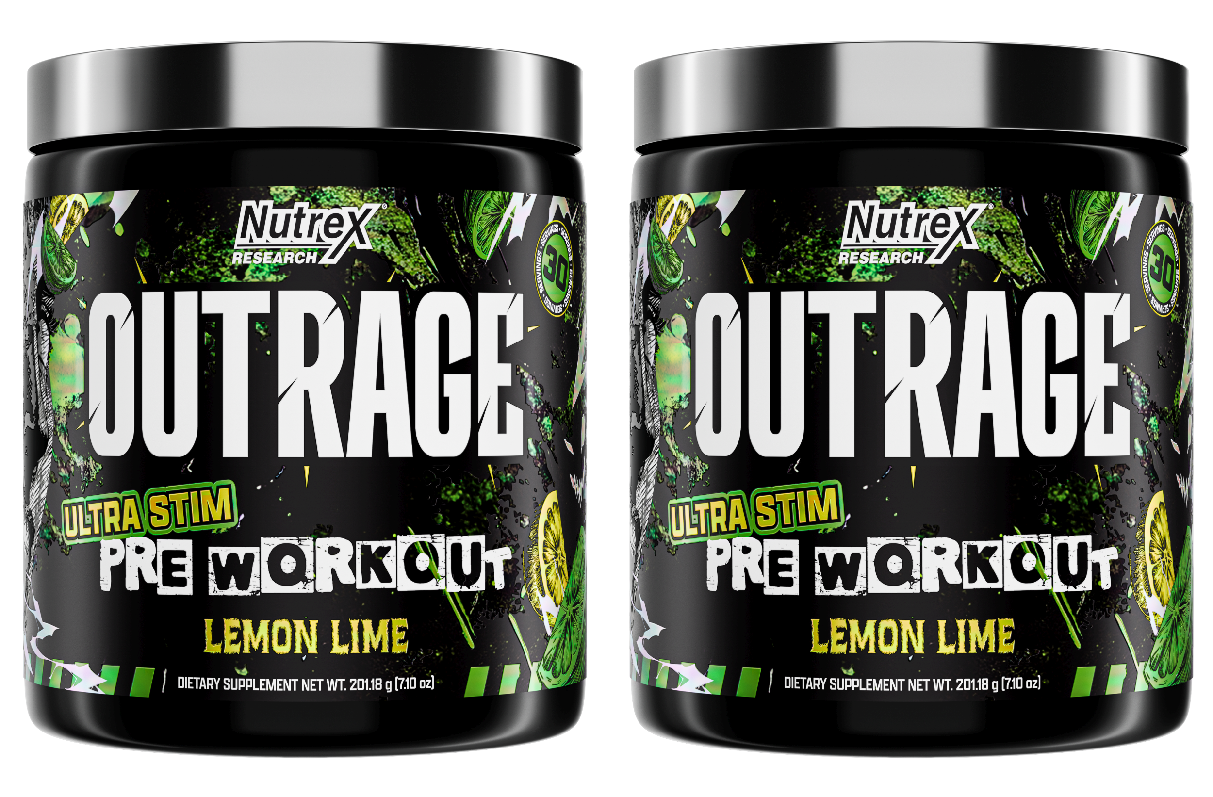 Nutrex Outrage Ultra Stim Pre Workout Lemon Lime - 2 x 30 Servings