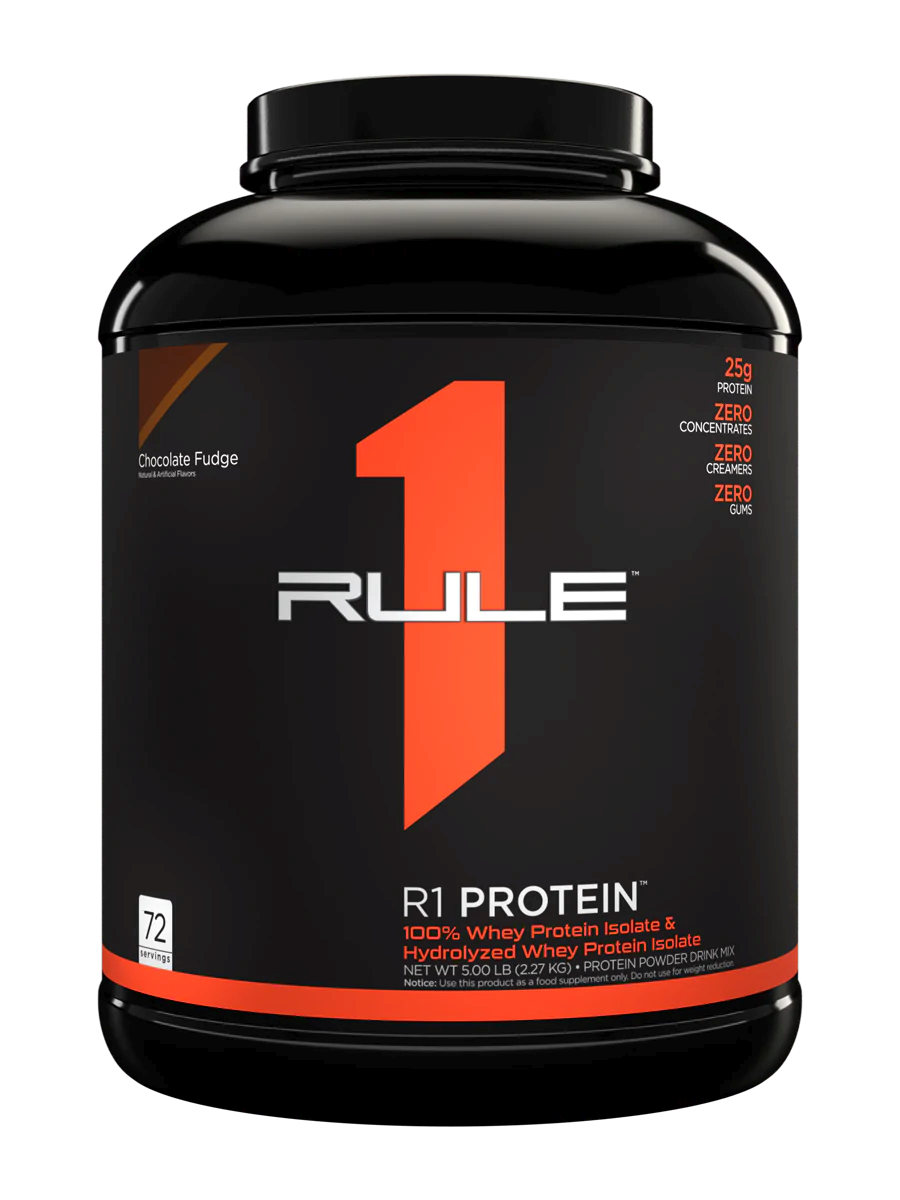 Rule 1 R1 Protein, Chocolate Fudge - 2.01 lbs Powder - 25g Whey Isolate &  Hydrolysate + 6g BCAAs - 29 Servings
