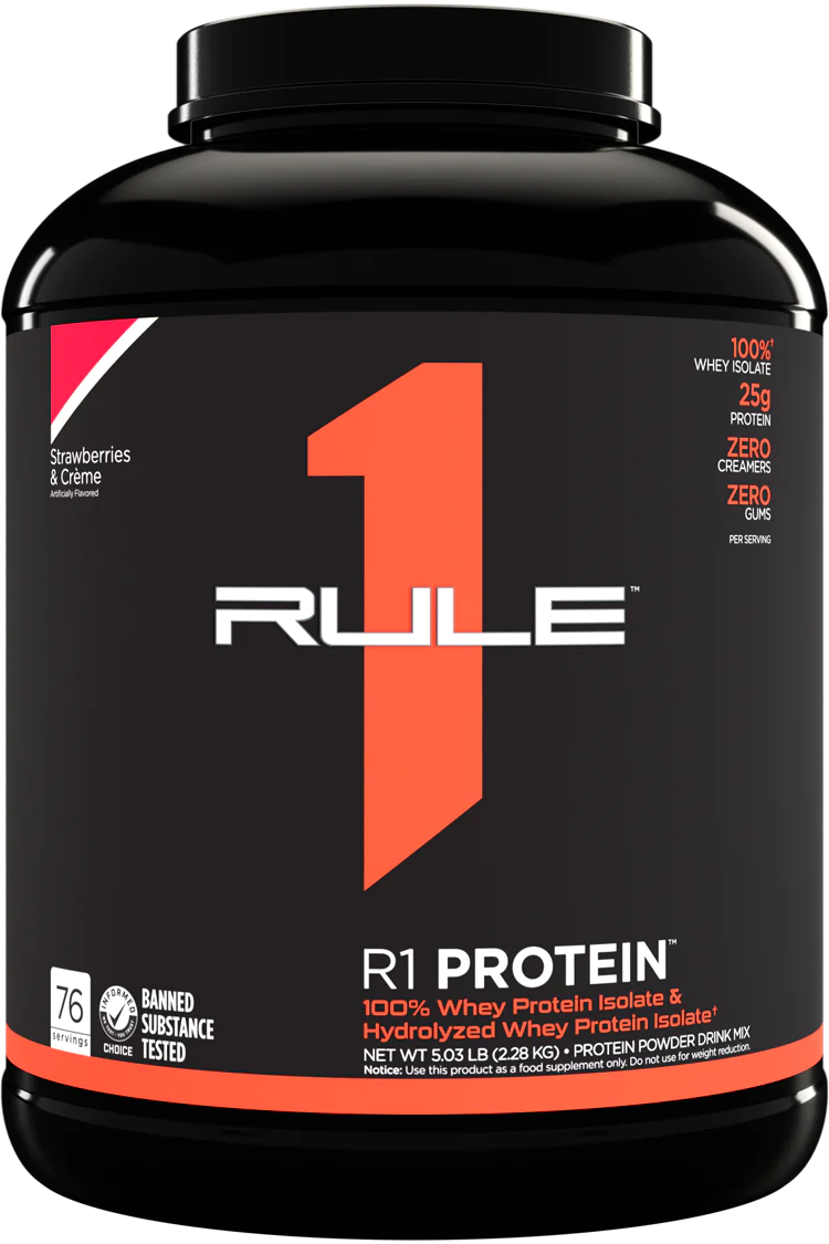 Rule 1 R1 Protein Whey Isolate Strawberries & Creme 5 Lb (76 Servings)