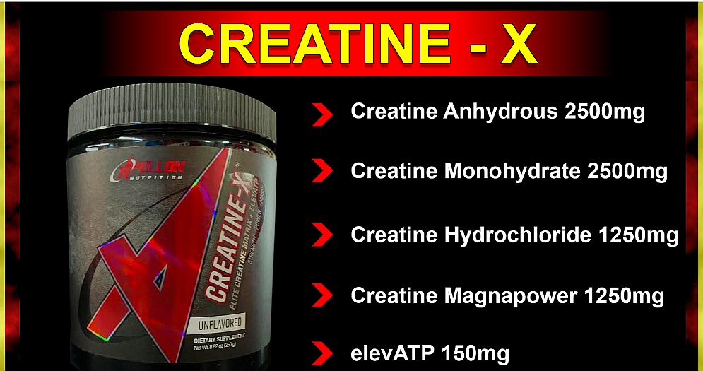 Co Creatine-X Nutrition unflavored supplement with Creatine Anhydrous, Monohydrate, Hydrochloride, Magnapower, and elevATP.