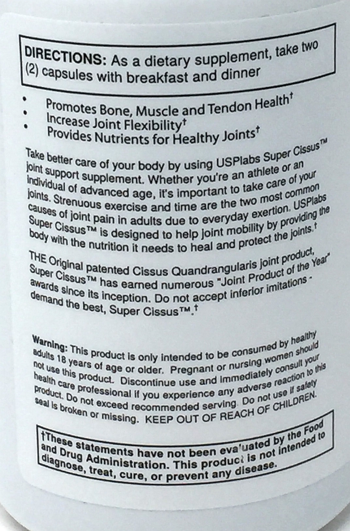 USPlabs Super CissusTM supplement promotes bone, muscle and tendon health, increases joint flexibility, and provides nutrients for healthy joint support.