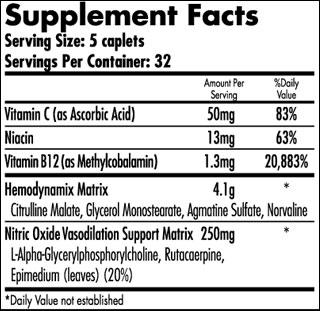 Supplement label showing serving size, ingredients, and daily value percentages for vitamin C, niacin, and vitamin B12 among others.