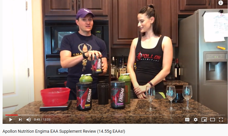 Video timeline of Apollon Nutrition Enigma EAA Supplement Review with a duration of 13:23 minutes.