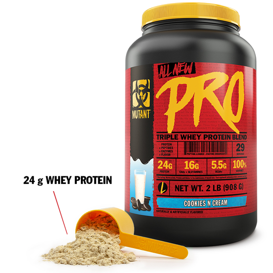 Mutant 24g Whey Protein Blend, Pro Triple with Peptides, Enzymes, and Cookies N Cream flavor, Net wt. 2lb (908g)