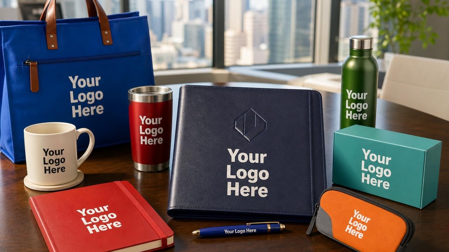 A custom navy leather portfolio and brass pen on a CPA firm conference table, representing professional client onboarding.