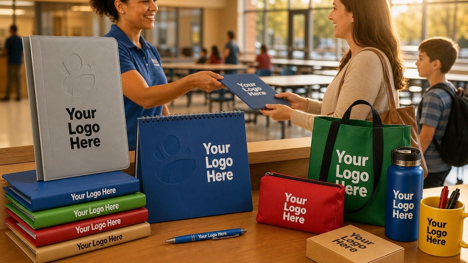 A custom magnetic calendar and folders on an after-school program check-in desk during parent pickup.