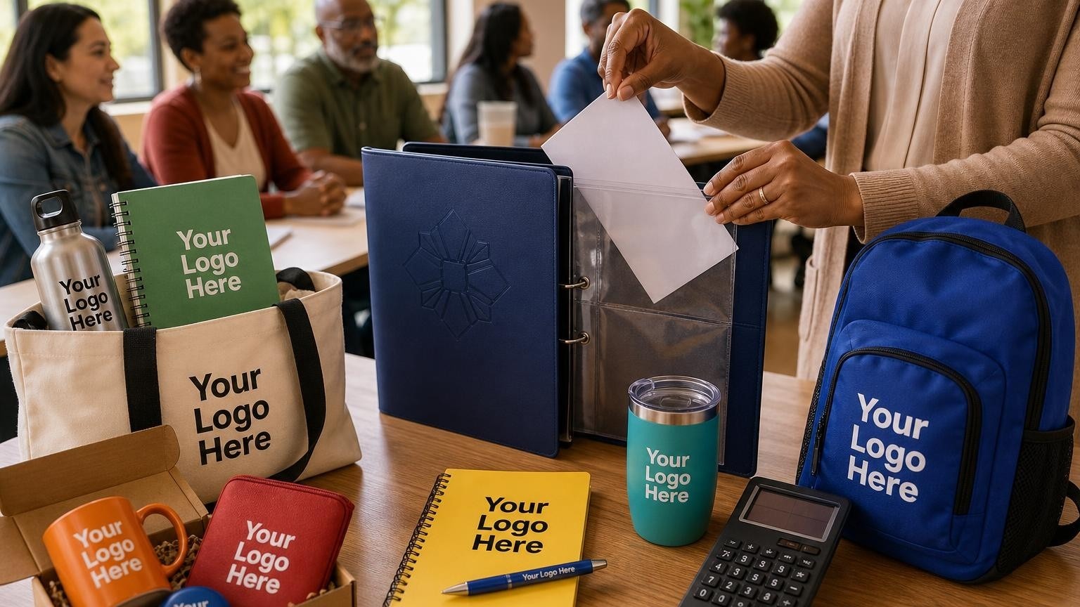 A custom budget planner binder with cash-envelope inserts being prepared by an instructor during a community financial literacy workshop.