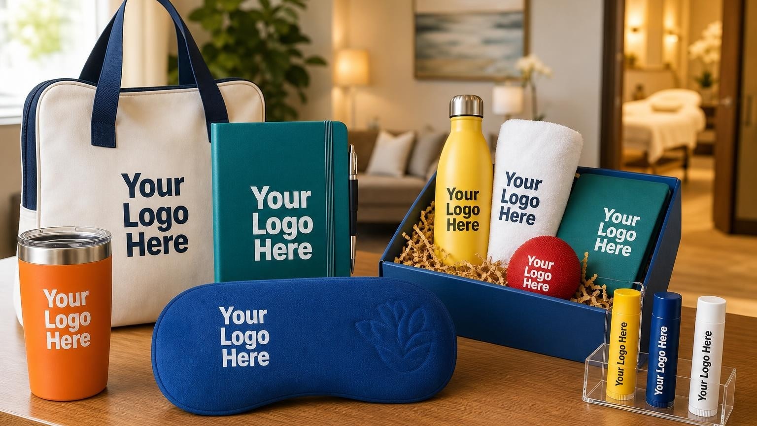 A custom clay hot and cold therapy pack on a serene massage clinic reception counter.