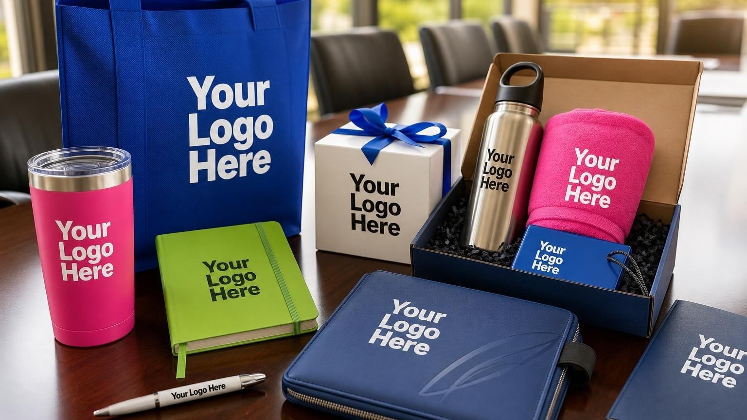 A high-quality dark navy portfolio and metal pen on a boardroom table, representing professional school foundation donor stewardship.