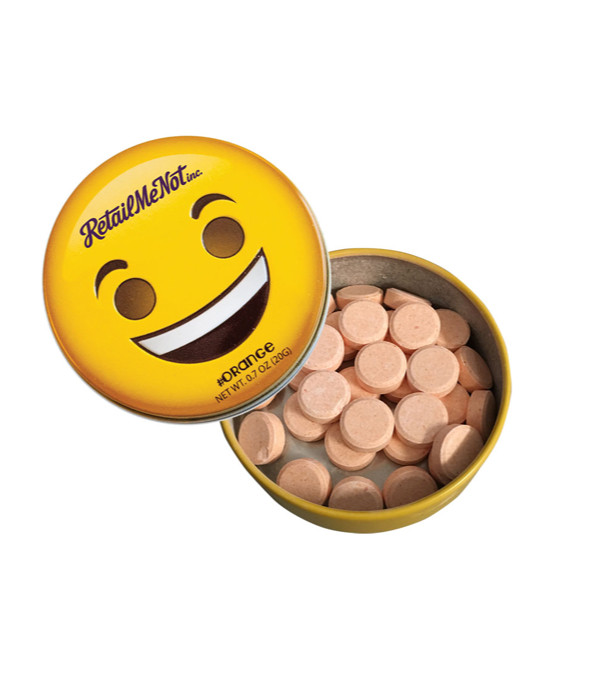 Smiley Face Emoji Tin with Orange Mints | Myron Promotional Products